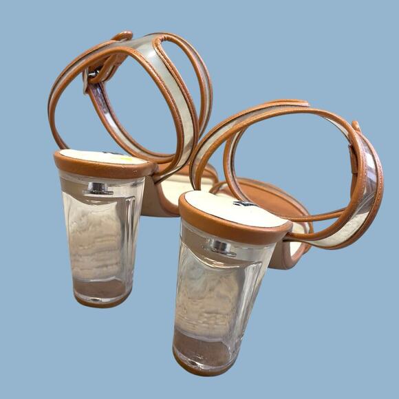 Zara lucite clear tan brown ankle strap block heels sandals size EU 39 US 8 - Picture 3 of 16